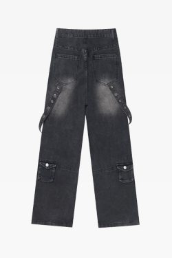 Y2K Grunge Black Cargo Jeans for Women - 90s Retro Summer Outfit, Y2K Fashion Essentials