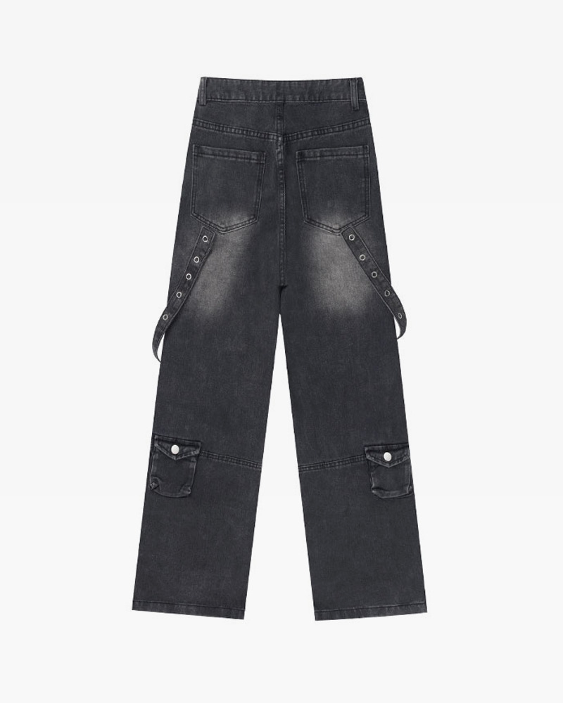 Y2K Grunge Black Cargo Jeans for Women - 90s Retro Summer Outfit, Y2K Fashion Essentials