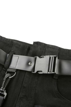 Y2K Grunge Black Cargo Pants with Buckle Belt - 90s Retro Summer Outfit