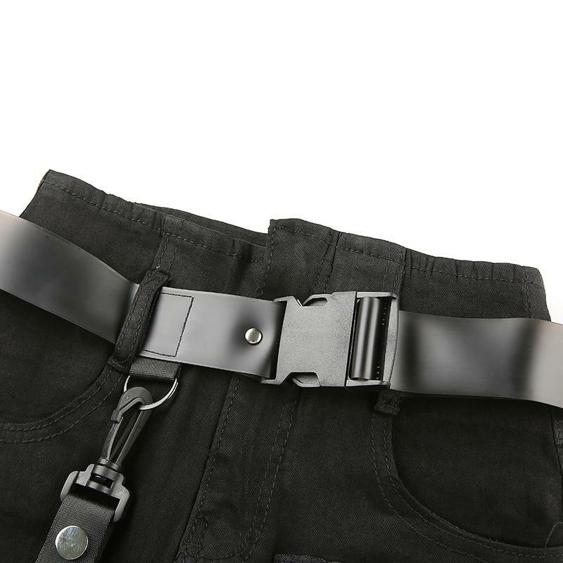 Y2K Grunge Black Cargo Pants with Buckle Belt - 90s Retro Summer Outfit