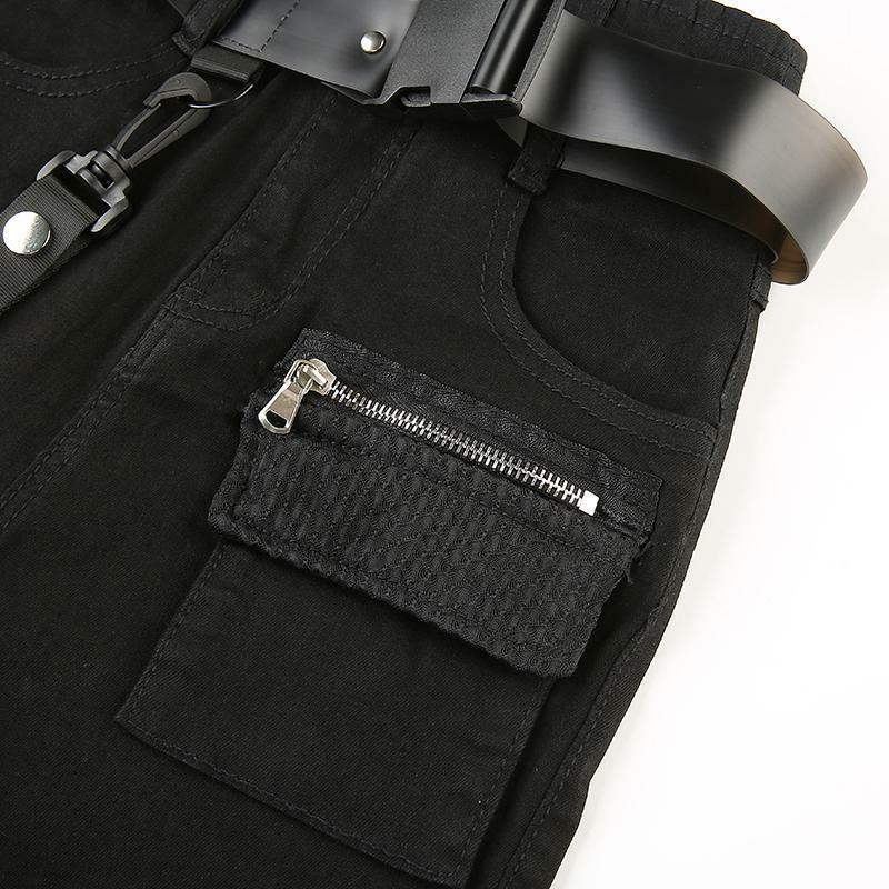 Y2K Grunge Black Cargo Pants with Buckle Belt - 90s Retro Summer Outfit