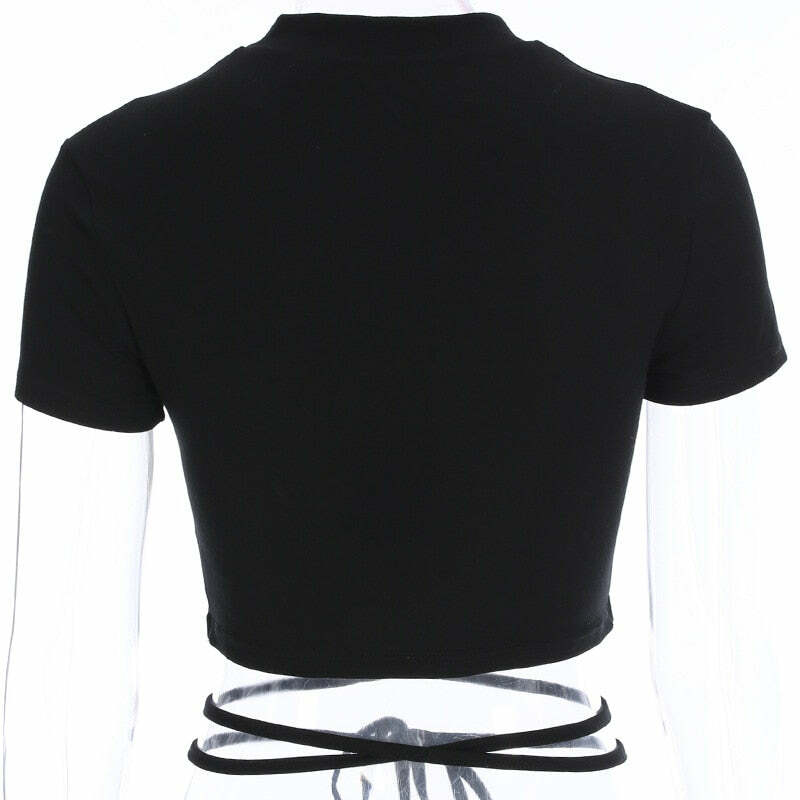 Y2K Grunge Black Crop Top T-Shirt - 90s Fashion, Retro Style, Y2K Summer Outfits, Baby Tees