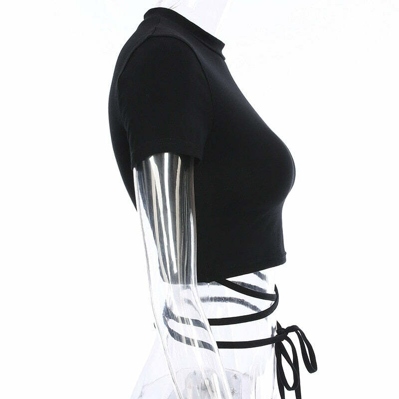 Y2K Grunge Black Crop Top T-Shirt - 90s Fashion, Retro Style, Y2K Summer Outfits, Baby Tees