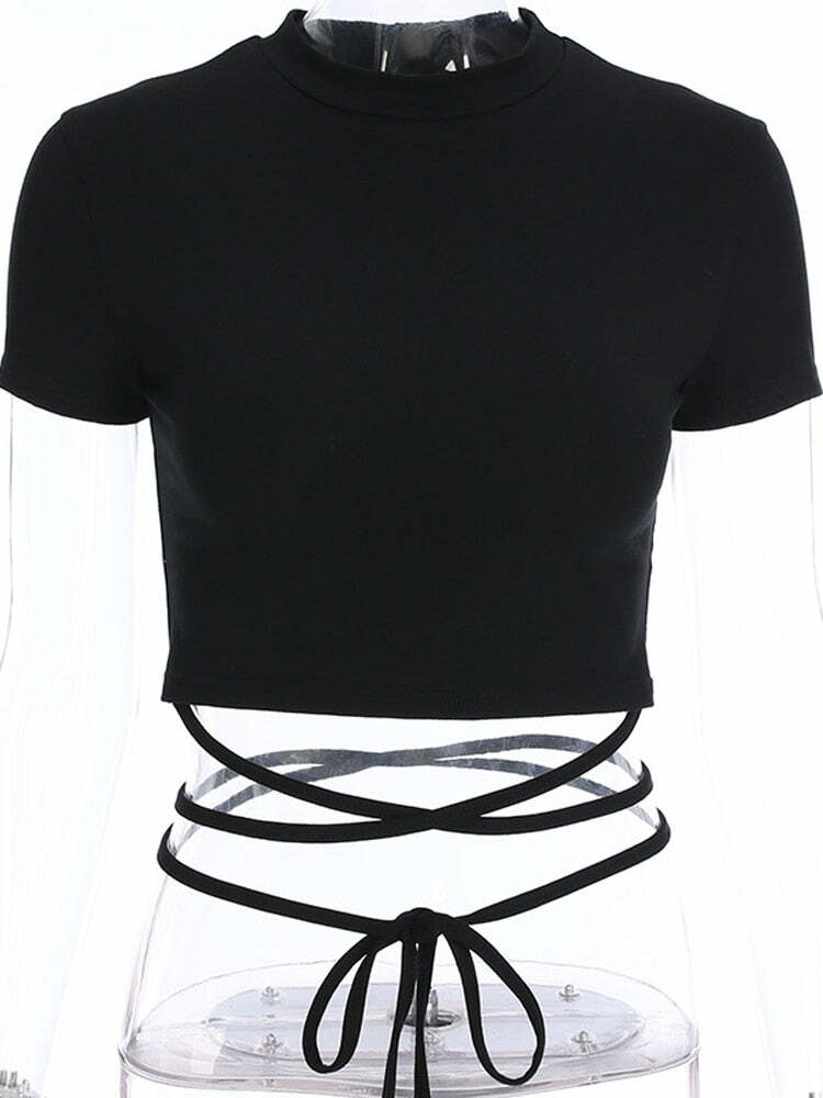 Y2K Grunge Black Crop Top T-Shirt - 90s Fashion, Retro Style, Y2K Summer Outfits, Baby Tees