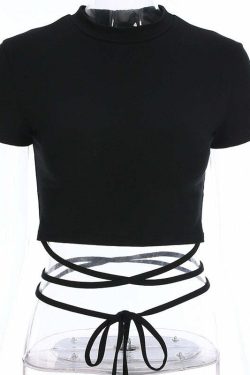 Y2K Grunge Black Crop Top T-Shirt - 90s Fashion, Retro Style, Y2K Summer Outfits, Baby Tees