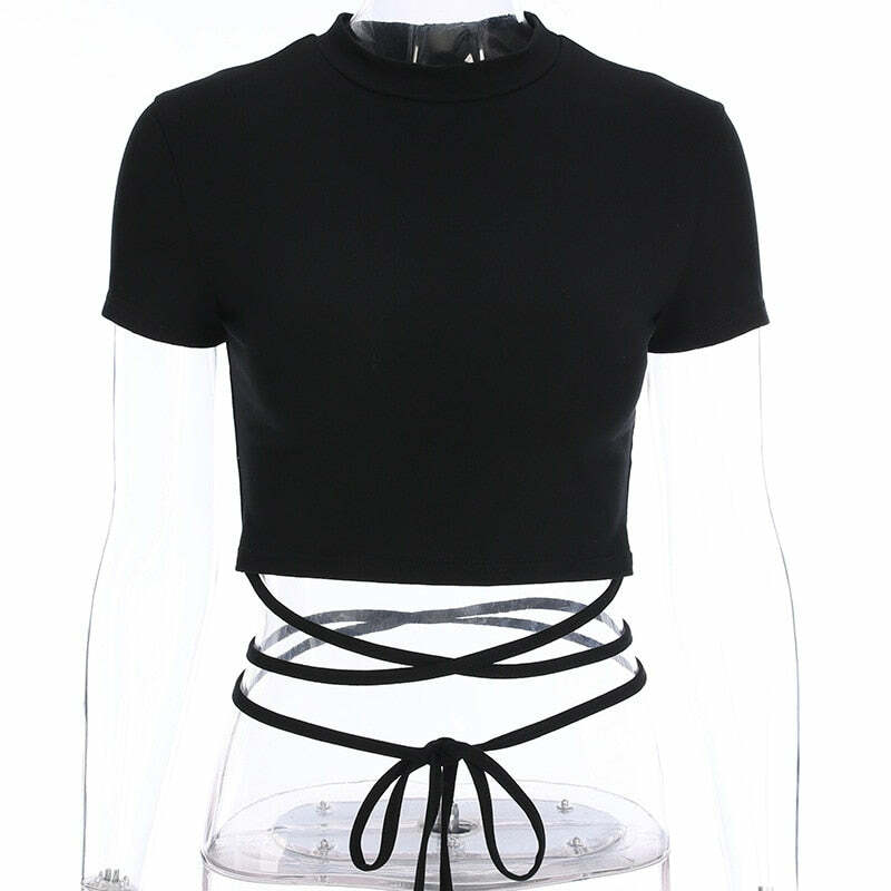 Y2K Grunge Black Crop Top T-Shirt - 90s Fashion, Retro Style, Y2K Summer Outfits, Baby Tees