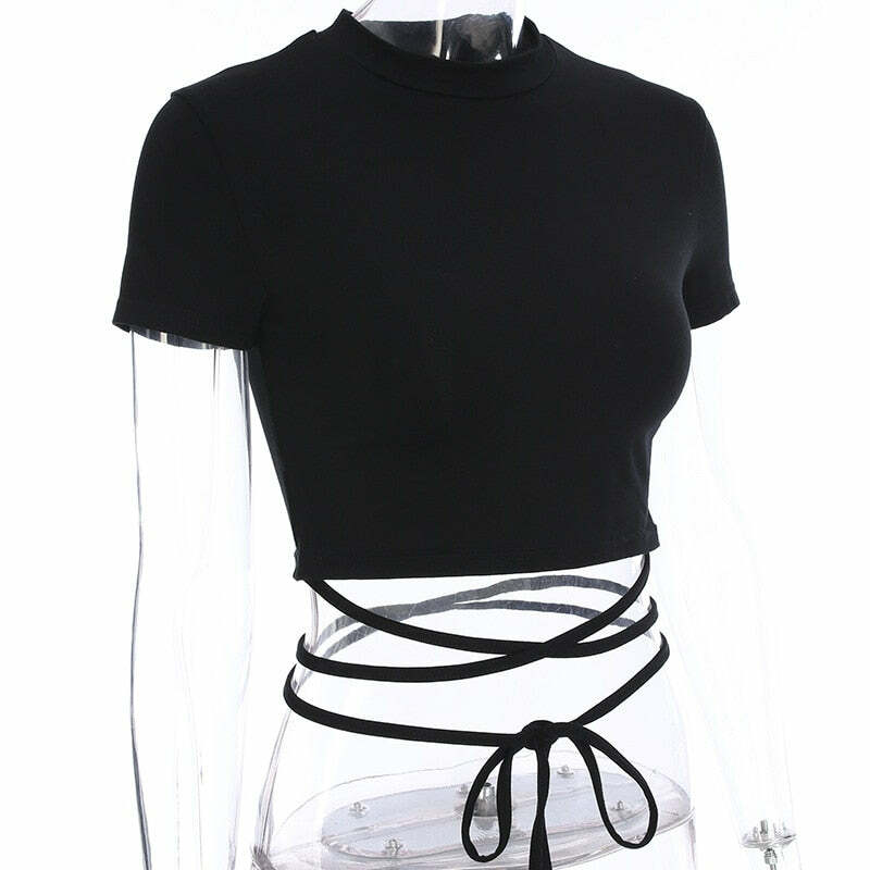 Y2K Grunge Black Crop Top T-Shirt - 90s Fashion, Retro Style, Y2K Summer Outfits, Baby Tees