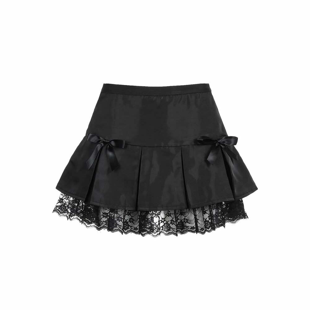 Y2K Grunge Black Emo Goth Lace Pleated Mini Skirt - Retro 90s Fashion, Y2K Summer Outfit
