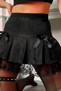 Y2K Grunge Black Emo Goth Lace Pleated Mini Skirt - Retro 90s Fashion, Y2K Summer Outfit