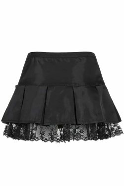 Y2K Grunge Black Emo Goth Lace Pleated Mini Skirt - Retro 90s Fashion, Y2K Summer Outfit