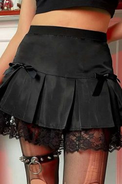 Y2K Grunge Black Emo Goth Lace Pleated Mini Skirt - Retro 90s Fashion, Y2K Summer Outfit