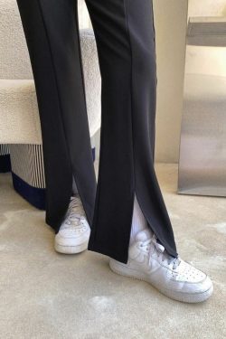 Y2K Grunge Black Front Slit Pants - Retro 90s Summer Outfit, Y2K Fashion, Gothic Style