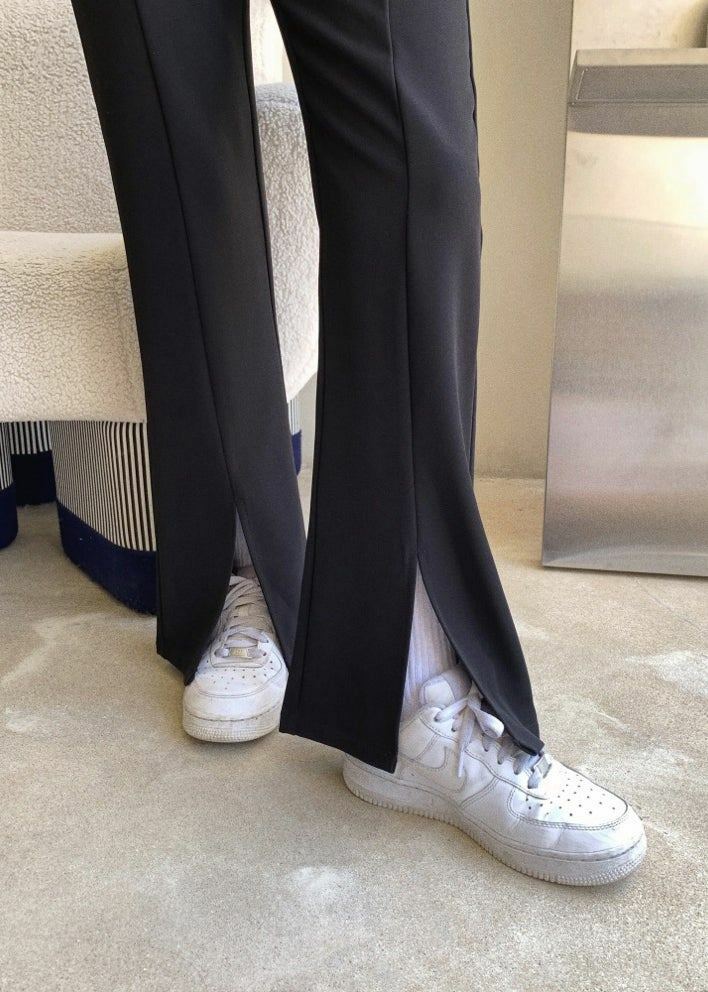 Y2K Grunge Black Front Slit Pants - Retro 90s Summer Outfit, Y2K Fashion, Gothic Style