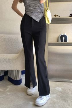 Y2K Grunge Black Front Slit Pants - Retro 90s Summer Outfit, Y2K Fashion, Gothic Style