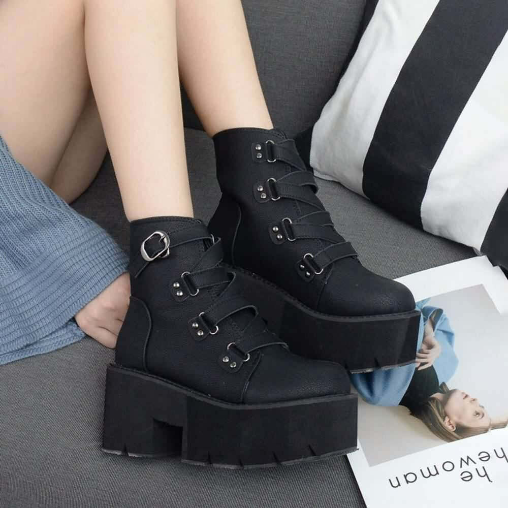 Y2K Grunge Black Goth Punk Platform Ankle Boots - Retro 90s Fashion, Y2K Club & Party Outfits