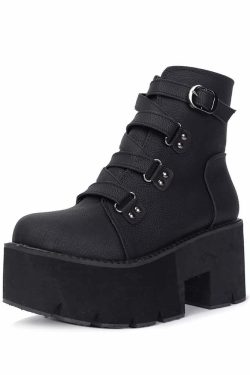 Y2K Grunge Black Goth Punk Platform Ankle Boots - Retro 90s Fashion, Y2K Club & Party Outfits