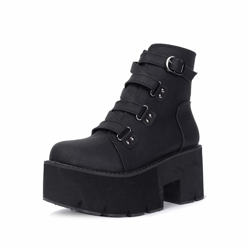 Y2K Grunge Black Goth Punk Platform Ankle Boots - Retro 90s Fashion, Y2K Club & Party Outfits