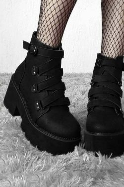 Y2K Grunge Black Goth Punk Platform Ankle Boots - Retro 90s Fashion, Y2K Club & Party Outfits