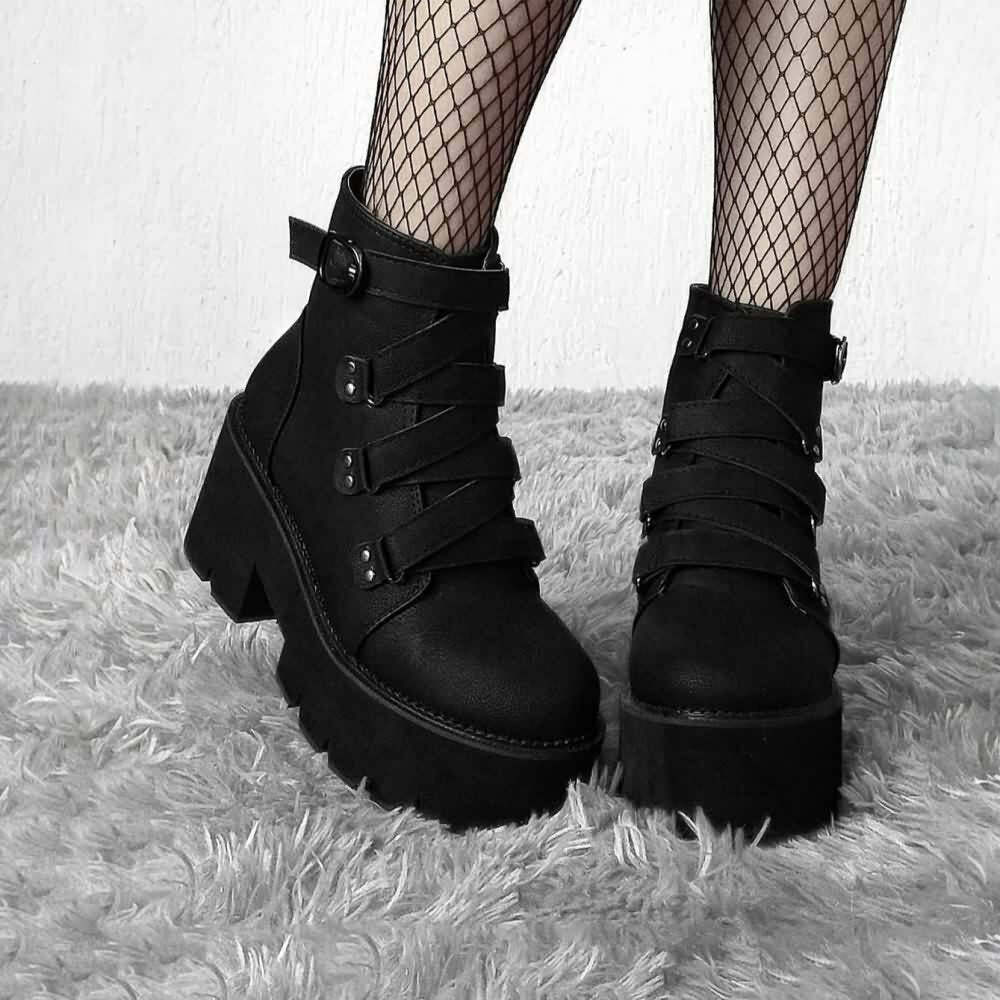 Y2K Grunge Black Goth Punk Platform Ankle Boots - Retro 90s Fashion, Y2K Club & Party Outfits