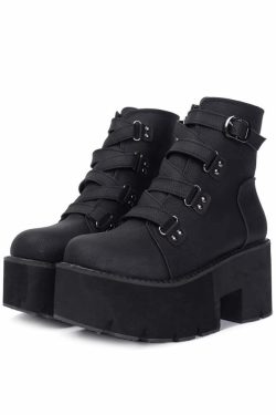 Y2K Grunge Black Goth Punk Platform Ankle Boots - Retro 90s Fashion, Y2K Club & Party Outfits