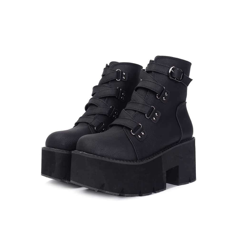 Y2K Grunge Black Goth Punk Platform Ankle Boots - Retro 90s Fashion, Y2K Club & Party Outfits