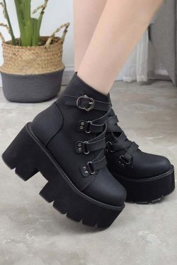 Y2K Grunge Black Goth Punk Platform Ankle Boots - Retro 90s Fashion, Y2K Club & Party Outfits