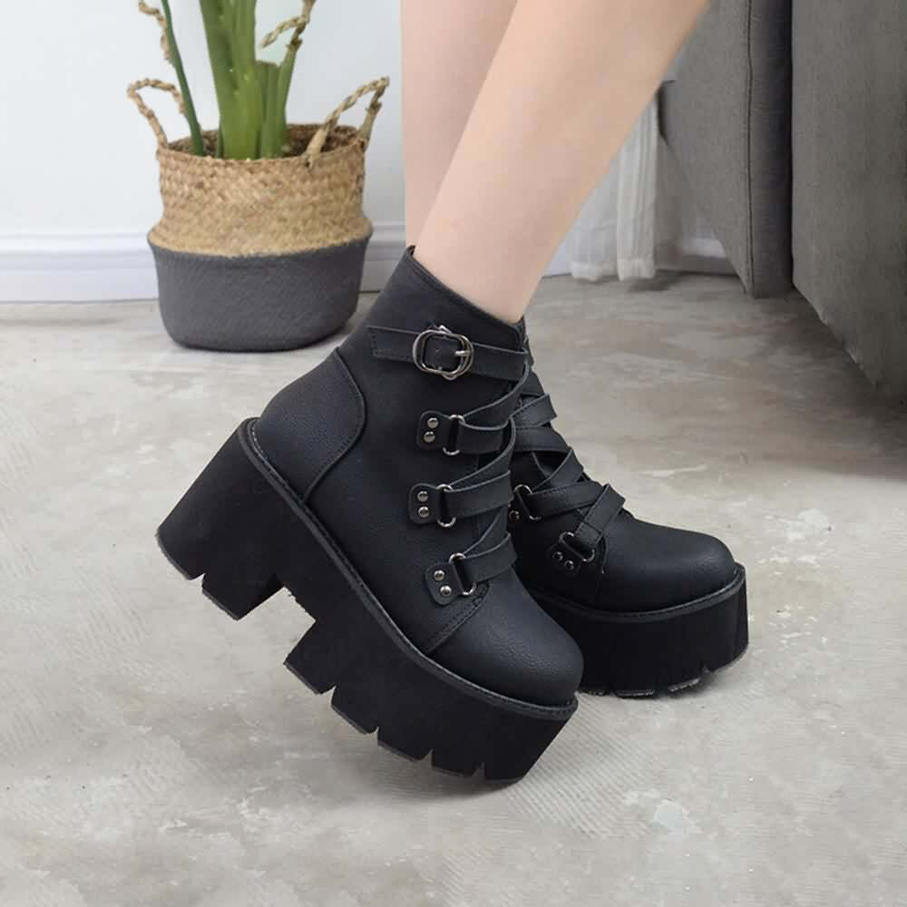 Y2K Grunge Black Goth Punk Platform Ankle Boots - Retro 90s Fashion, Y2K Club & Party Outfits