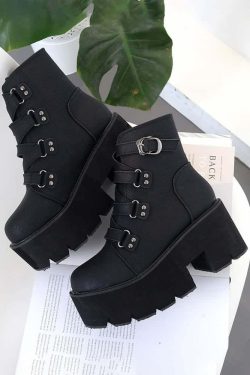 Y2K Grunge Black Goth Punk Platform Ankle Boots - Retro 90s Fashion, Y2K Club & Party Outfits