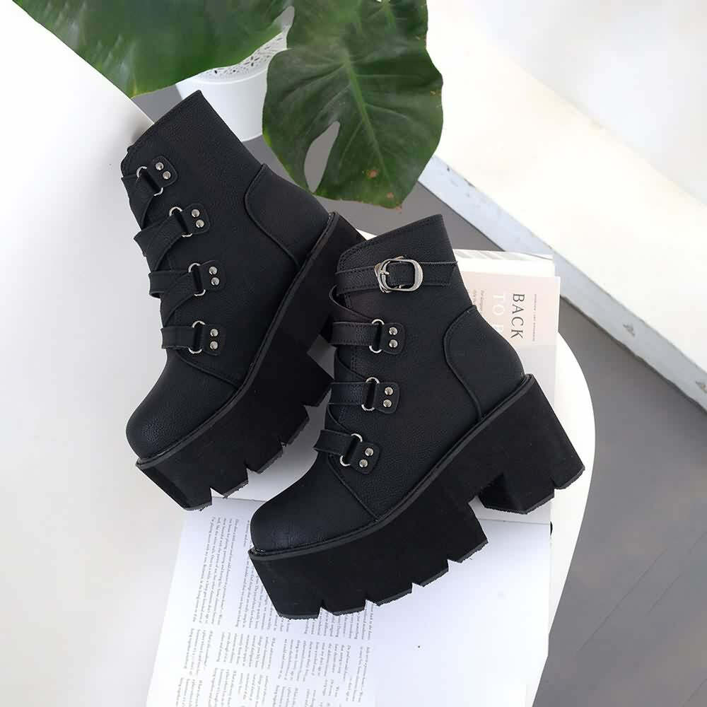 Y2K Grunge Black Goth Punk Platform Ankle Boots - Retro 90s Fashion, Y2K Club & Party Outfits