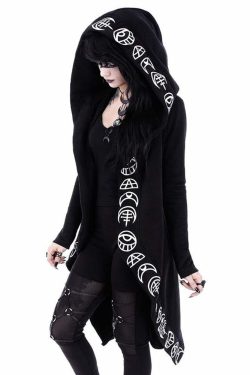 Y2K Grunge Black Gothic Moon Hoodie - Retro 90s Fashion, Summer Y2K Outfits, Pastel Goth Style