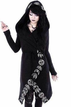 Y2K Grunge Black Gothic Moon Hoodie - Retro 90s Fashion, Summer Y2K Outfits, Pastel Goth Style