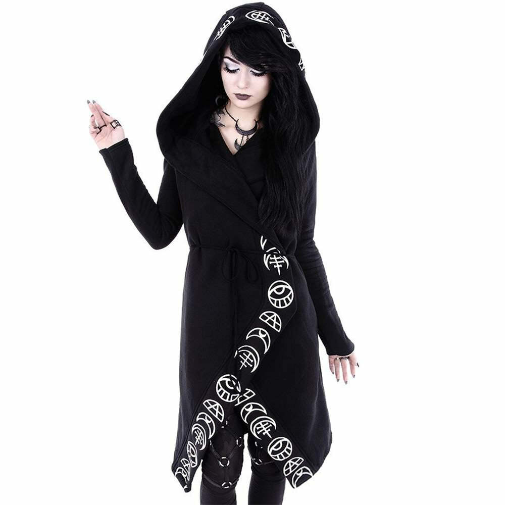 Y2K Grunge Black Gothic Moon Hoodie - Retro 90s Fashion, Summer Y2K Outfits, Pastel Goth Style