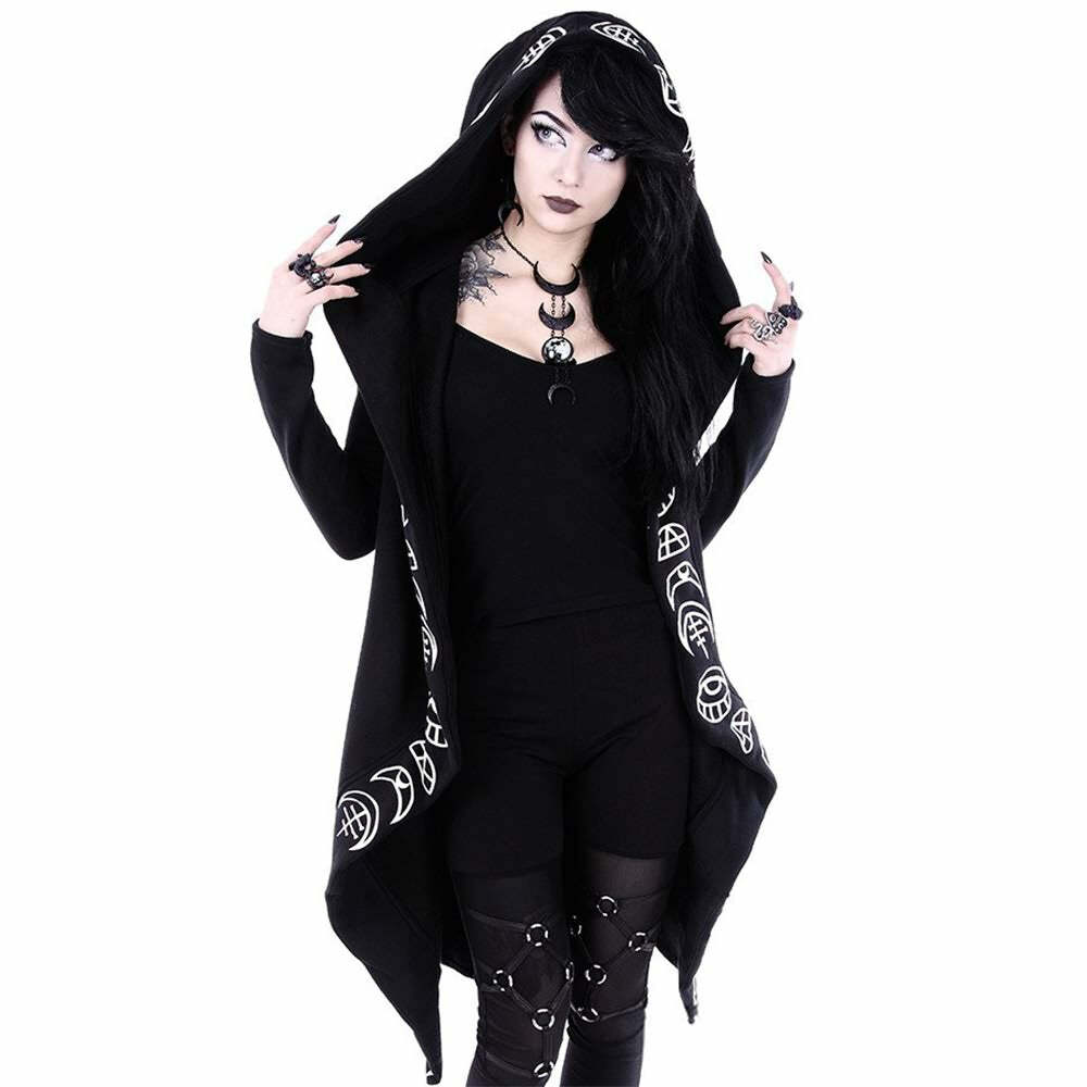 Y2K Grunge Black Gothic Moon Hoodie - Retro 90s Fashion, Summer Y2K Outfits, Pastel Goth Style