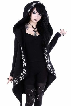 Y2K Grunge Black Gothic Moon Hoodie - Retro 90s Fashion, Summer Y2K Outfits, Pastel Goth Style