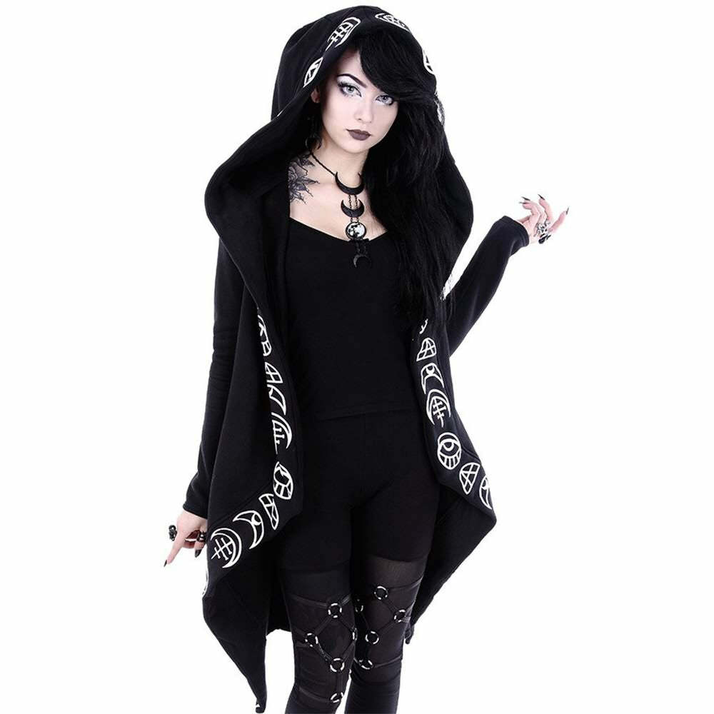 Y2K Grunge Black Gothic Moon Hoodie - Retro 90s Fashion, Summer Y2K Outfits, Pastel Goth Style