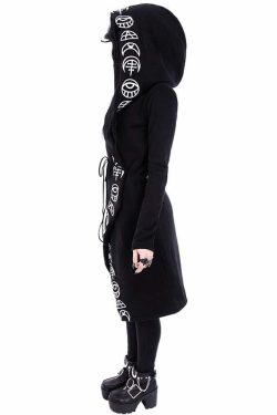 Y2K Grunge Black Gothic Moon Hoodie - Retro 90s Fashion, Summer Y2K Outfits, Pastel Goth Style