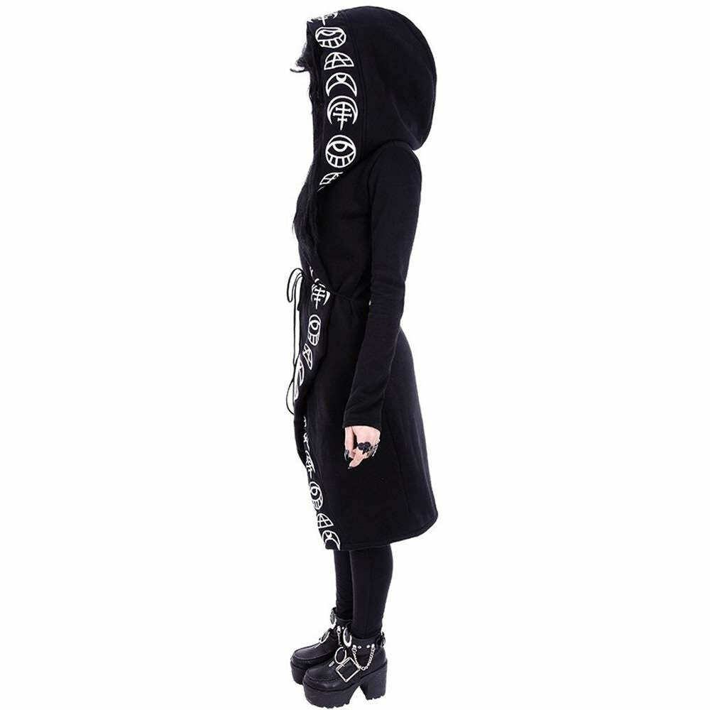Y2K Grunge Black Gothic Moon Hoodie - Retro 90s Fashion, Summer Y2K Outfits, Pastel Goth Style