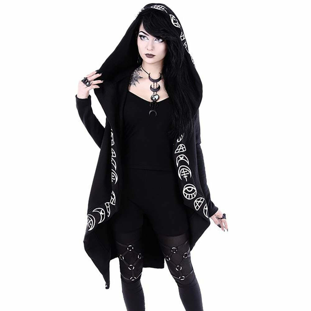 Y2K Grunge Black Gothic Moon Hoodie - Retro 90s Fashion, Summer Y2K Outfits, Pastel Goth Style
