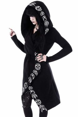 Y2K Grunge Black Gothic Moon Hoodie - Retro 90s Fashion, Summer Y2K Outfits, Pastel Goth Style