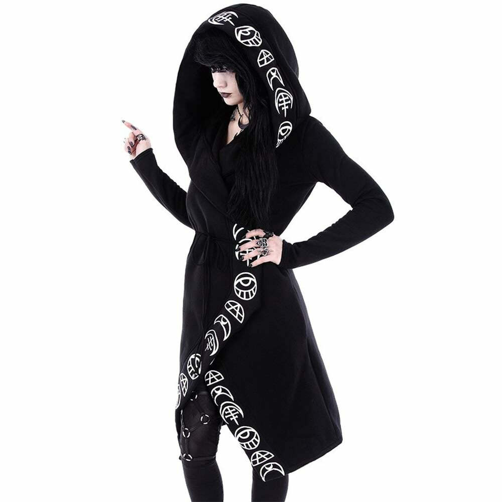 Y2K Grunge Black Gothic Moon Hoodie - Retro 90s Fashion, Summer Y2K Outfits, Pastel Goth Style