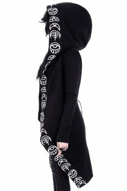Y2K Grunge Black Gothic Moon Hoodie - Retro 90s Fashion, Summer Y2K Outfits, Pastel Goth Style