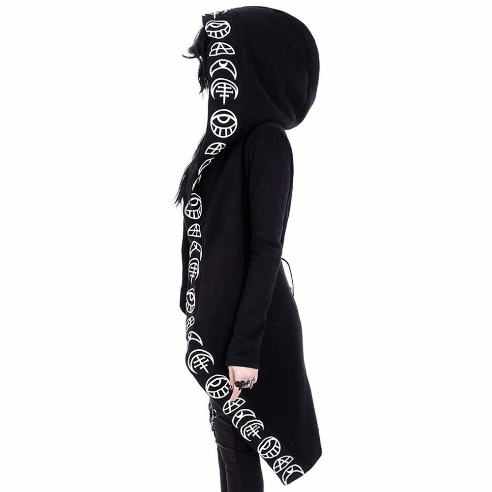 Y2K Grunge Black Gothic Moon Hoodie - Retro 90s Fashion, Summer Y2K Outfits, Pastel Goth Style