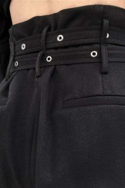 Y2K Grunge Black Gothic Paperbag Waist Trousers - Retro 90s Fashion, Summer Y2K Outfits