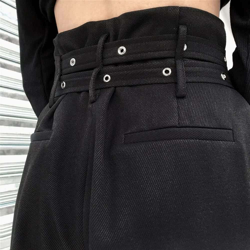 Y2K Grunge Black Gothic Paperbag Waist Trousers - Retro 90s Fashion, Summer Y2K Outfits