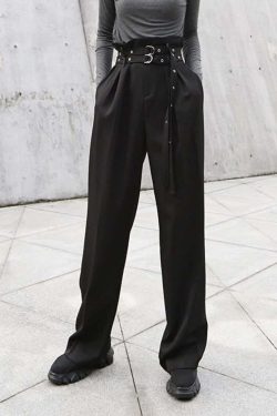 Y2K Grunge Black Gothic Paperbag Waist Trousers - Retro 90s Fashion, Summer Y2K Outfits