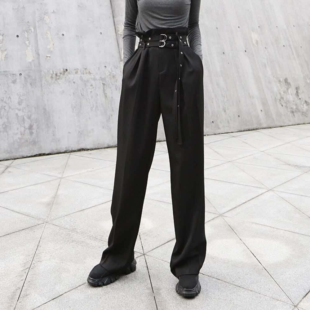 Y2K Grunge Black Gothic Paperbag Waist Trousers - Retro 90s Fashion, Summer Y2K Outfits