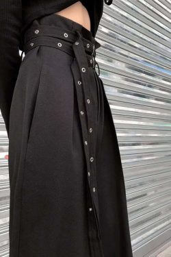 Y2K Grunge Black Gothic Paperbag Waist Trousers - Retro 90s Fashion, Summer Y2K Outfits