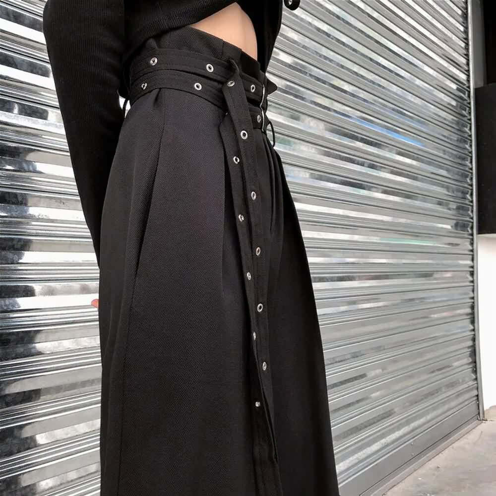 Y2K Grunge Black Gothic Paperbag Waist Trousers - Retro 90s Fashion, Summer Y2K Outfits