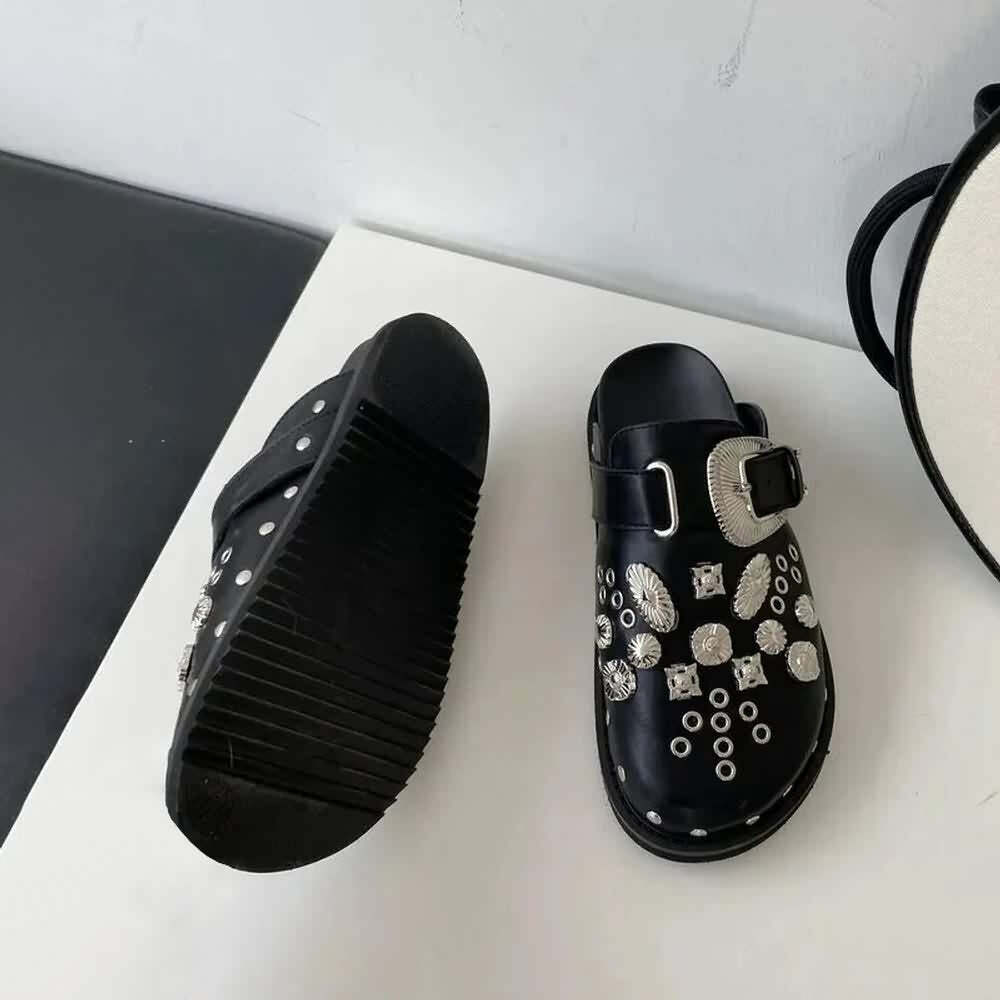 Y2K Grunge Black Gothic Punk Studded Clogs - Retro 90s Fashion, Y2K Summer & Party Outfits