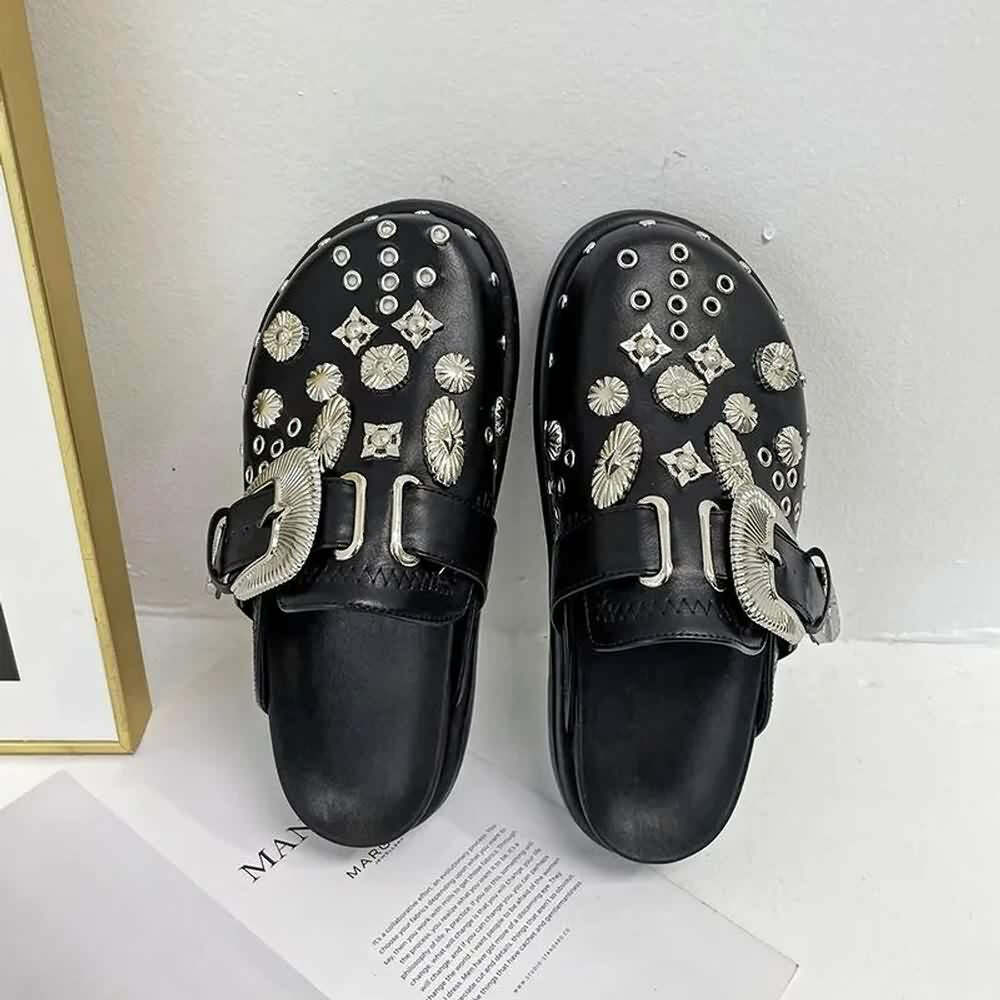Y2K Grunge Black Gothic Punk Studded Clogs - Retro 90s Fashion, Y2K Summer & Party Outfits